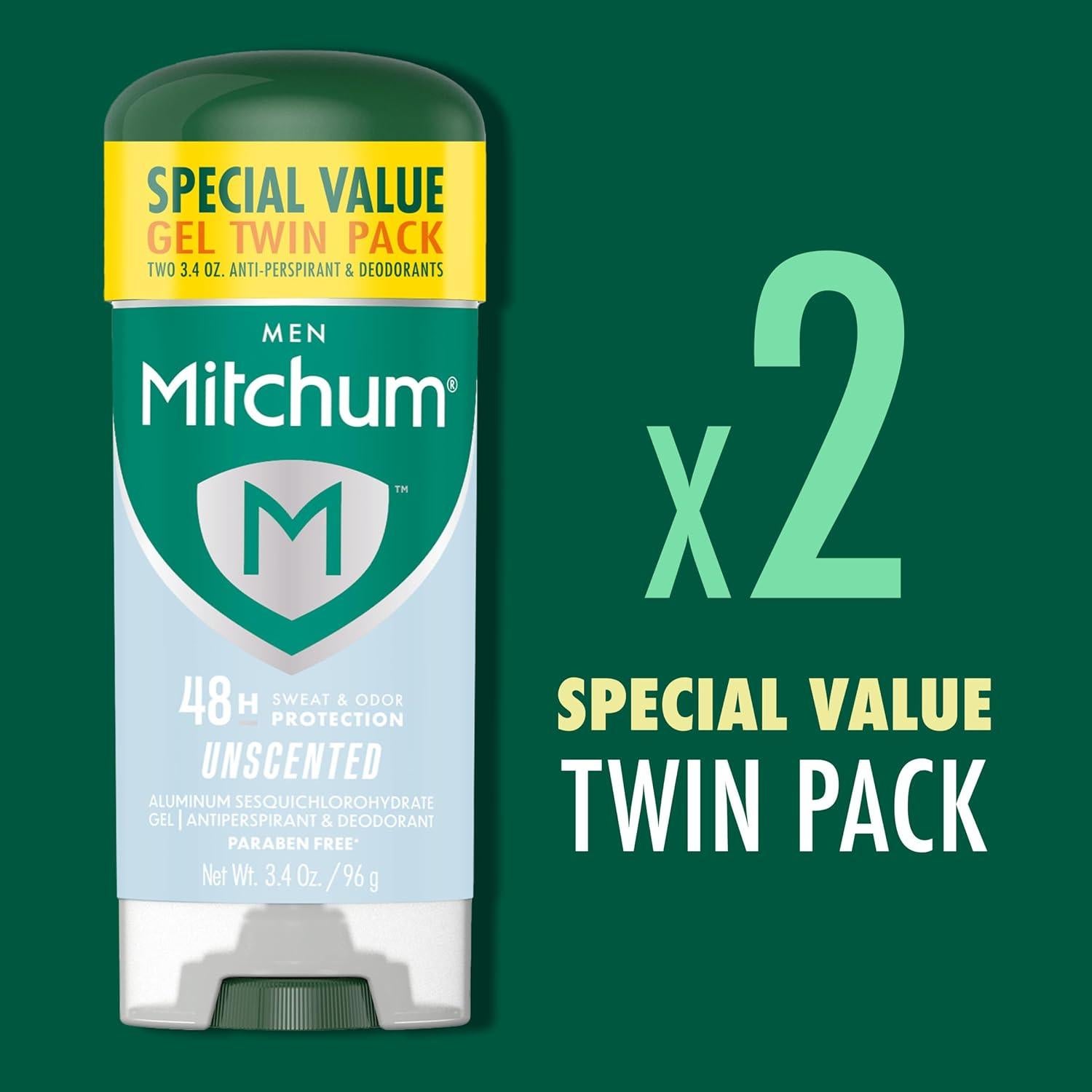 Antitranspirante Gel Mitchum para Hombres 96g Sin Fragancia 2 Pzas