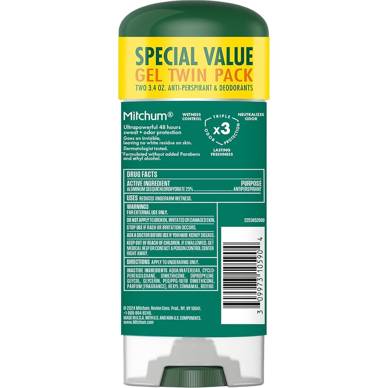 Antitranspirante Gel Mitchum para Hombres 96g Sin Fragancia 2 Pzas