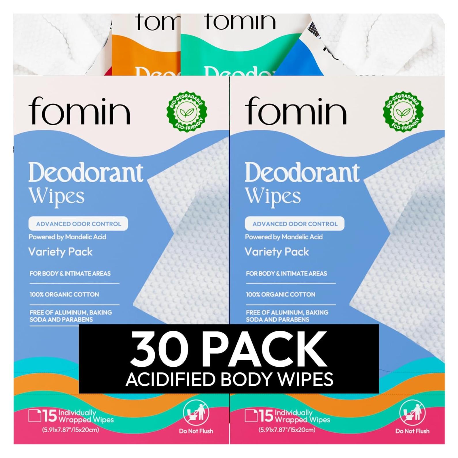 Toallitas Desodorantes Biodegradables Fomin - 30 Unidades Viaje