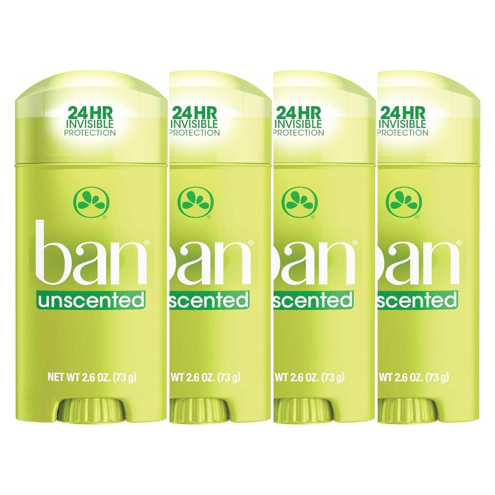 Desodorante Antitranspirante Ban Sólido Invisible Sin Fragancia 4x73.71g