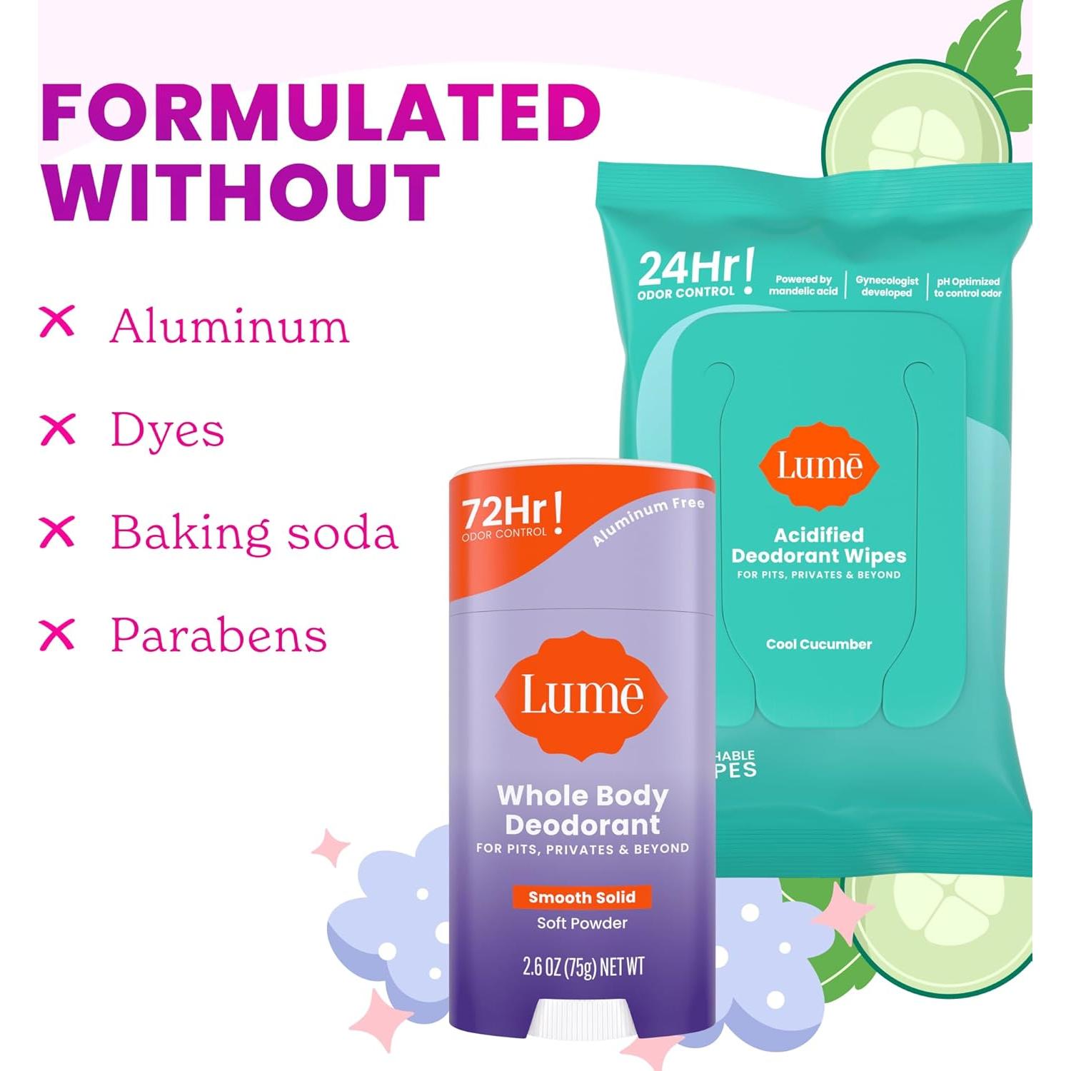 Desodorante Lume Barra Sólida Suave 74g y Toallitas 15 Unidades
