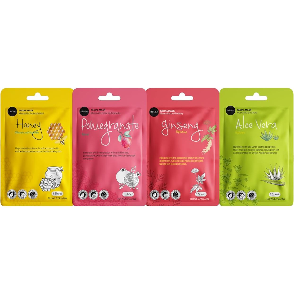 Conjunto de 12 Mascarillas Faciales Celavi K-Beauty Hidratantes