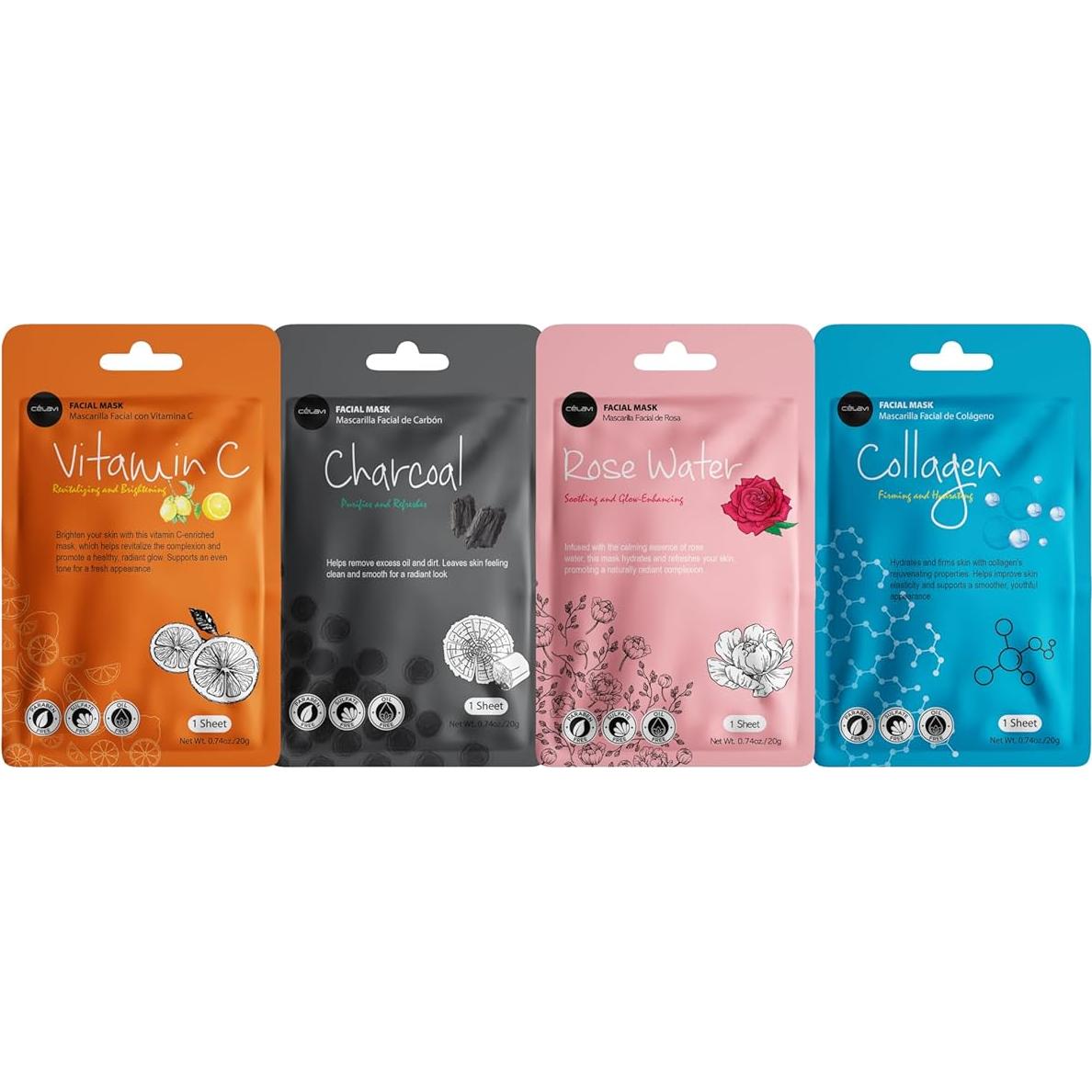 Conjunto de 12 Mascarillas Faciales Celavi K-Beauty Hidratantes