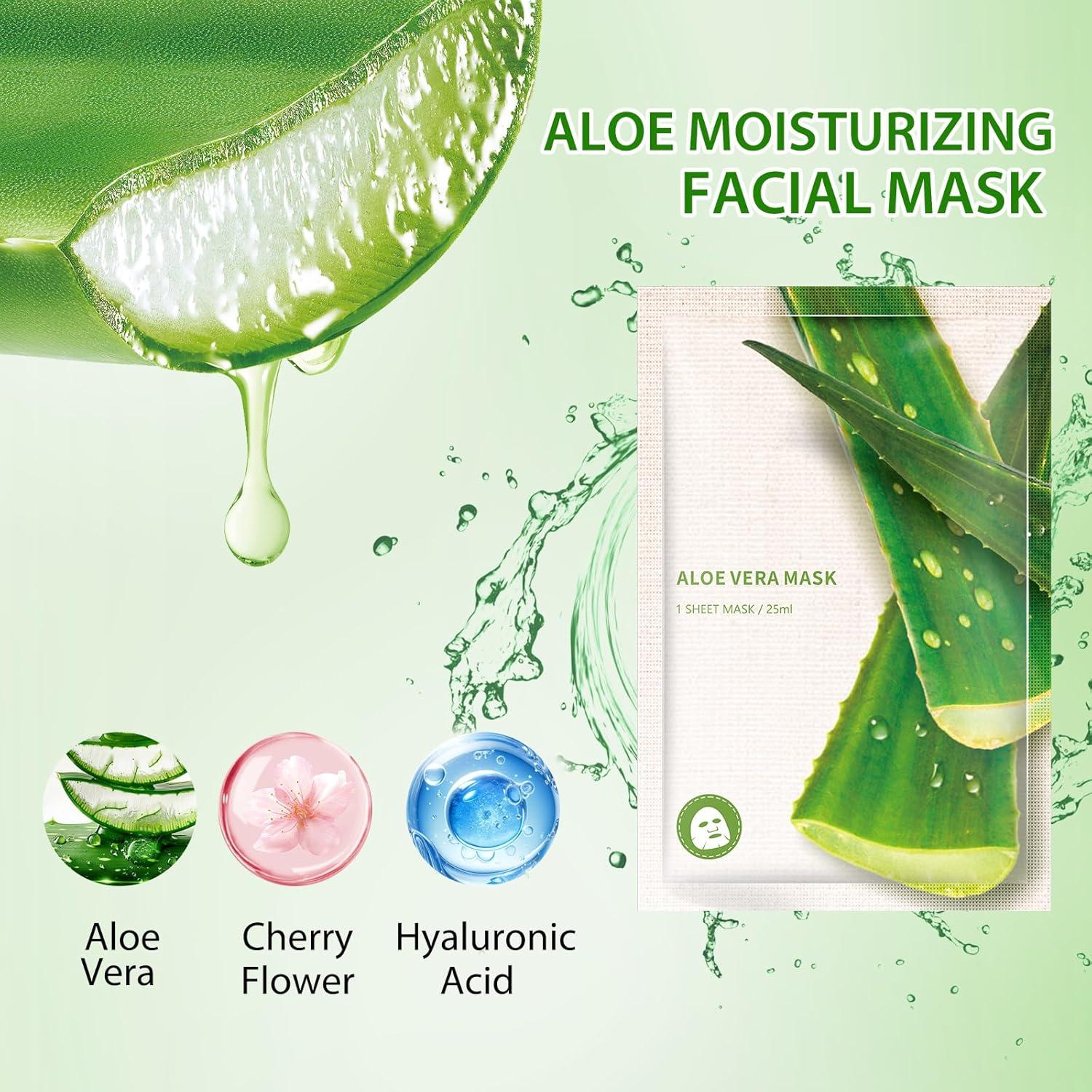 Mascarillas Faciales Hidratantes GUOYAOLIFU Aloe Vera - 5 Paquetes