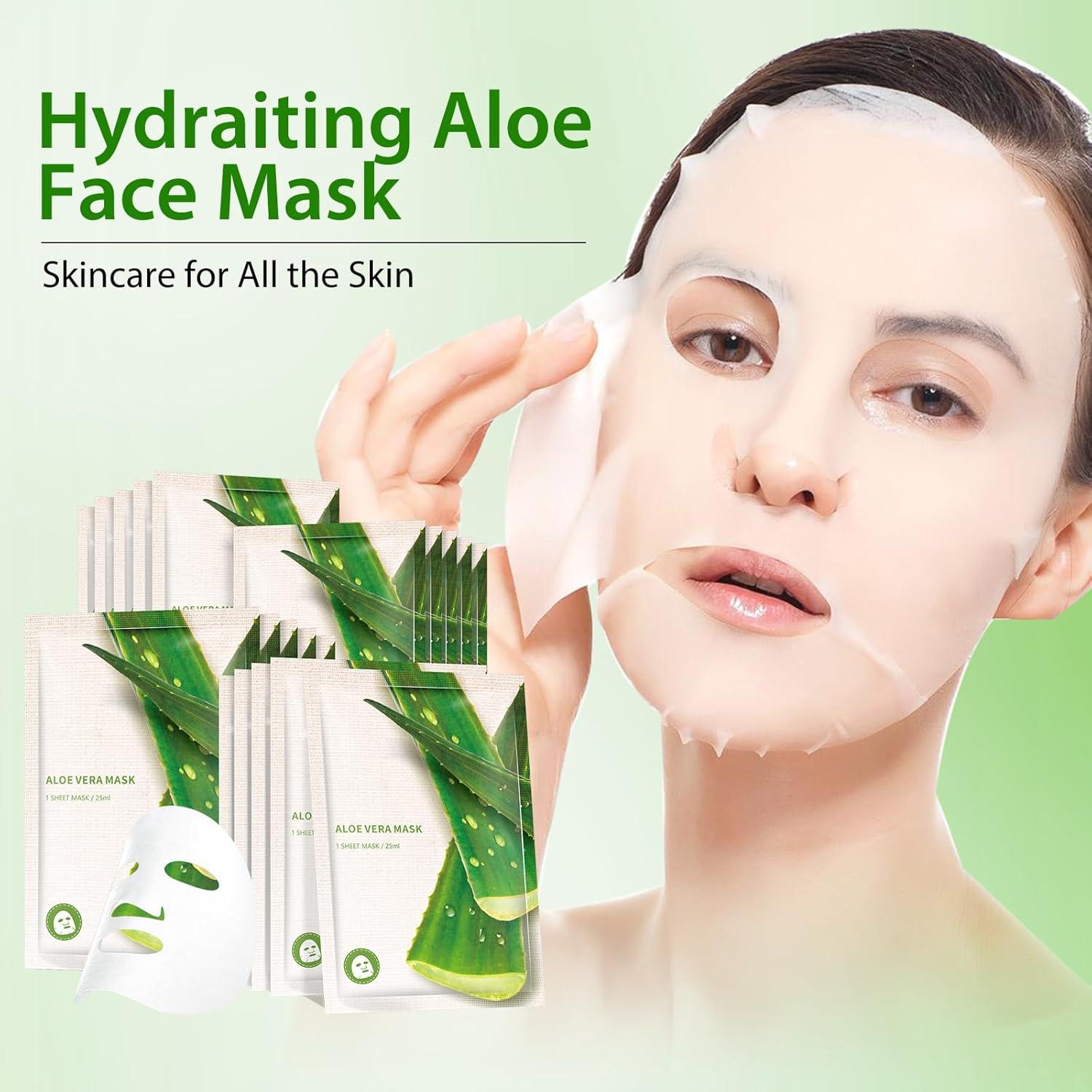Mascarillas Faciales Hidratantes GUOYAOLIFU Aloe Vera - 5 Paquetes