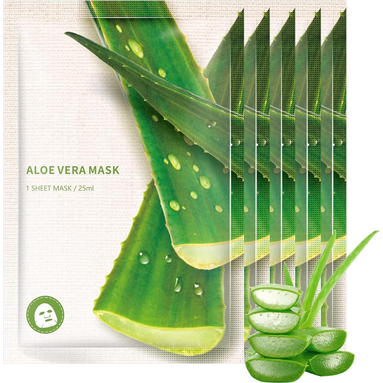 Mascarillas Faciales Hidratantes GUOYAOLIFU Aloe Vera - 5 Paquetes