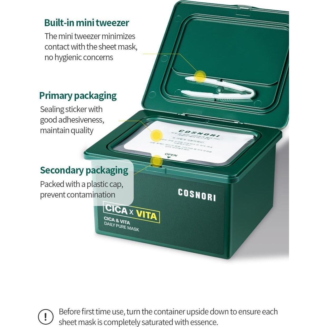 COSNORI Máscara Diaria Vegana Cica & Vita - 30 Hojas 348ml