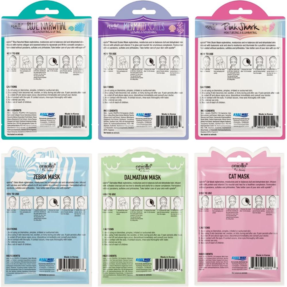 Máscaras Faciales Hidratantes Epielle - Paquete de 12 Personajes