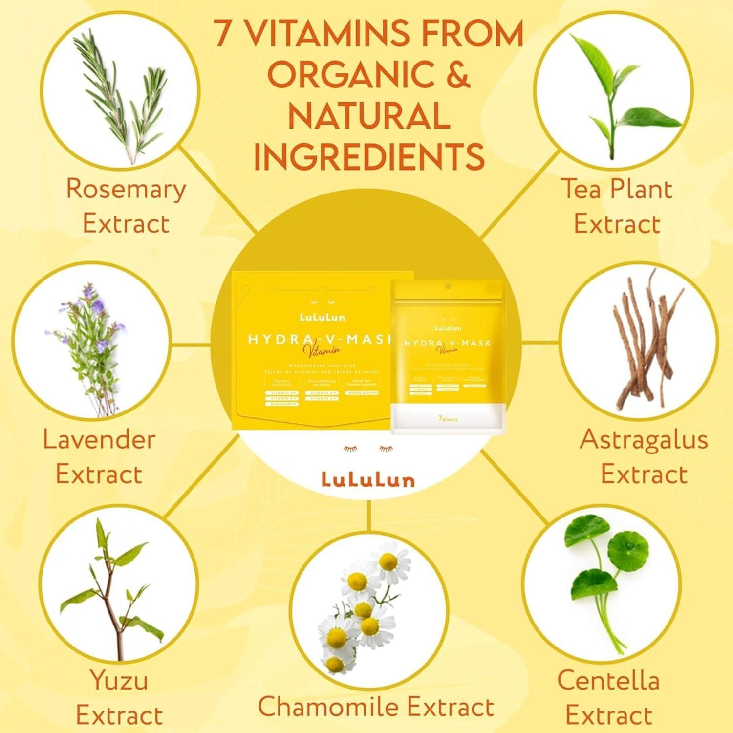 Mascarilla Facial Lululun HYDRA V 28 Hojas Vitamina C y Hierbas