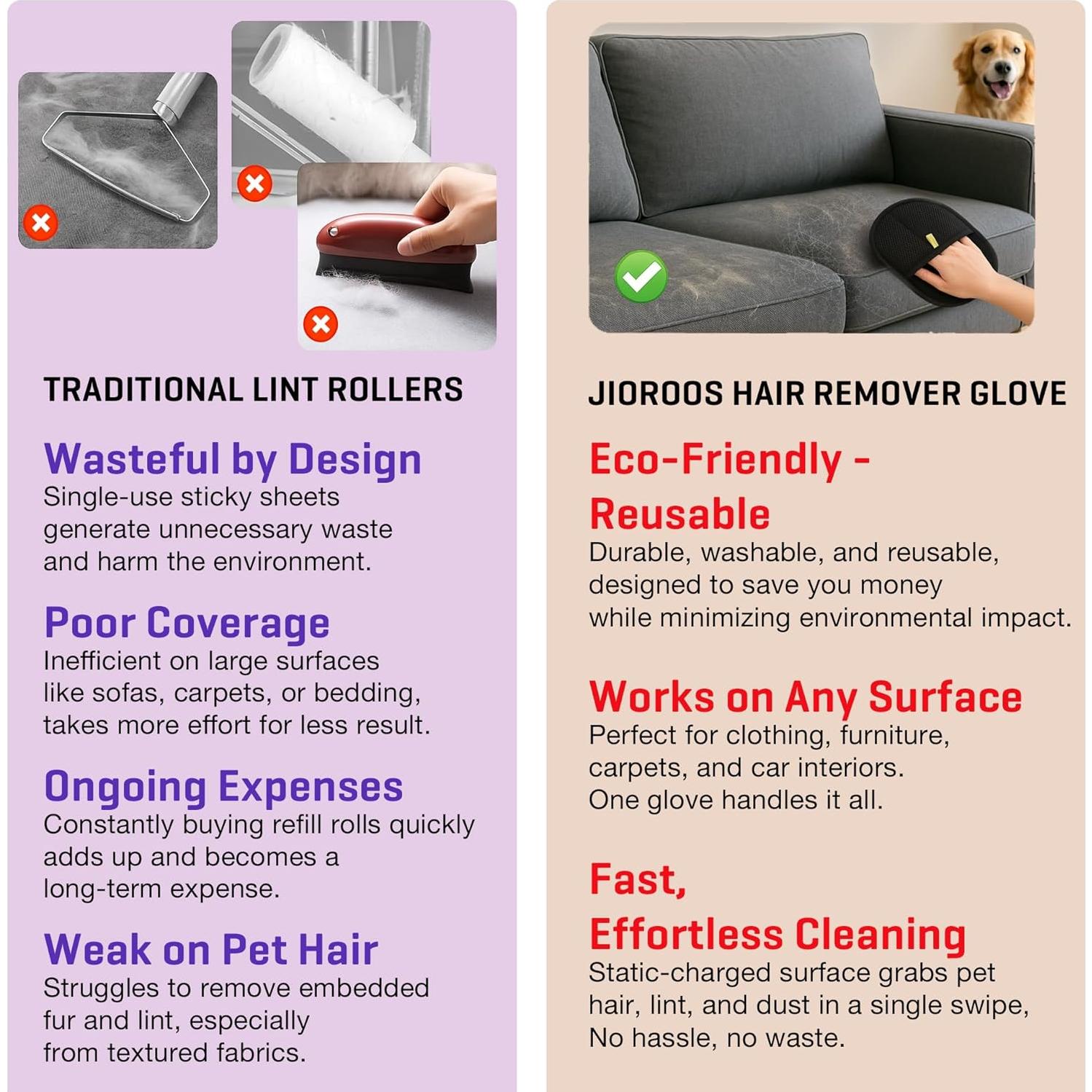 Guantes Quitapelos Jioroos para Gatos y Perros - Ecológicos y Reutilizables