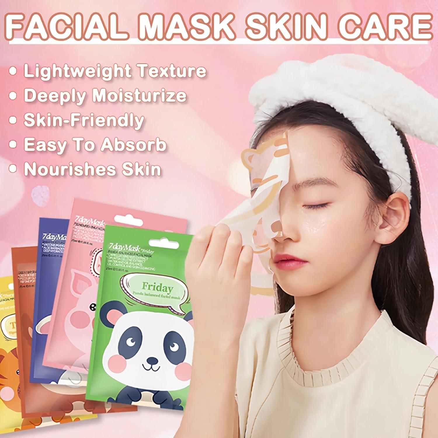 Paquete de 7 Máscaras Faciales Animales Yishifa - Hidratantes