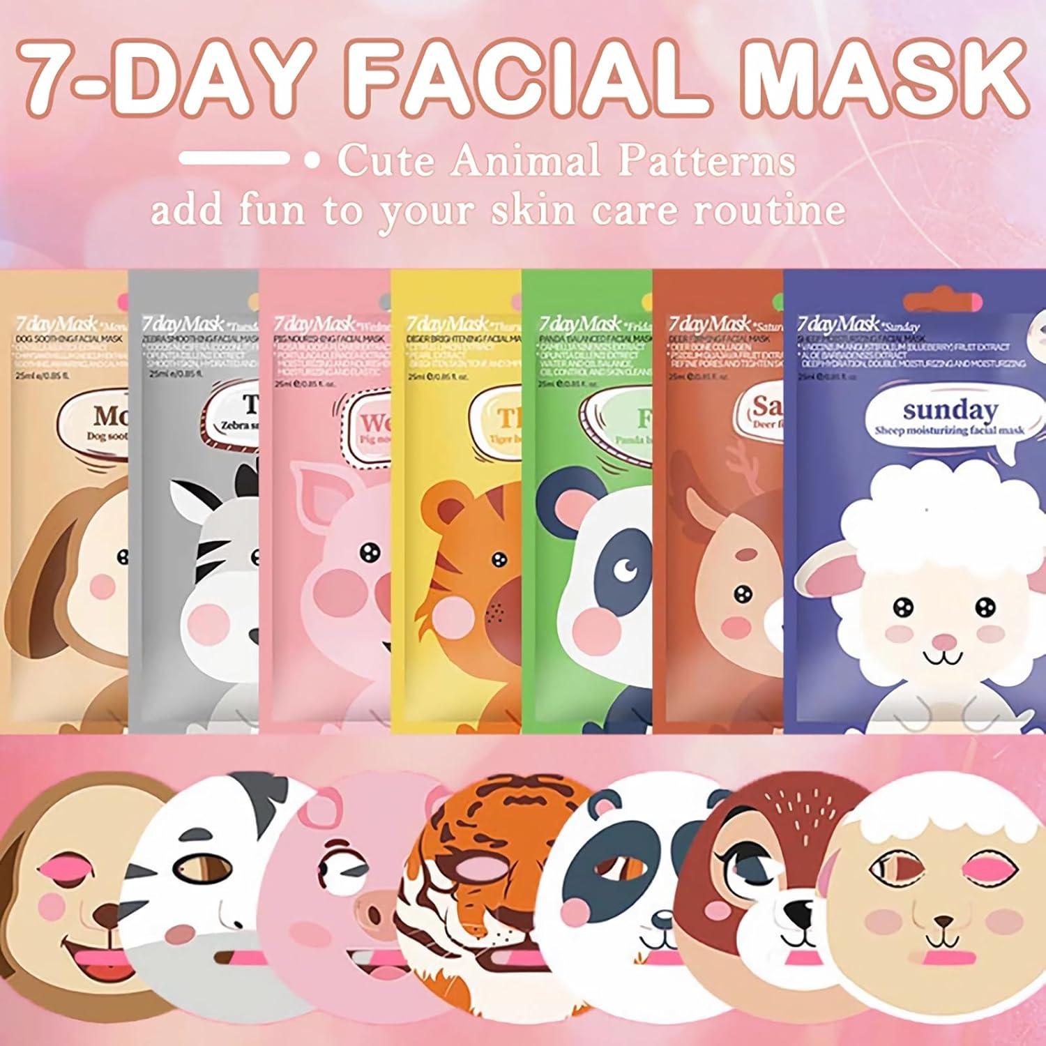 Paquete de 7 Máscaras Faciales Animales Yishifa - Hidratantes