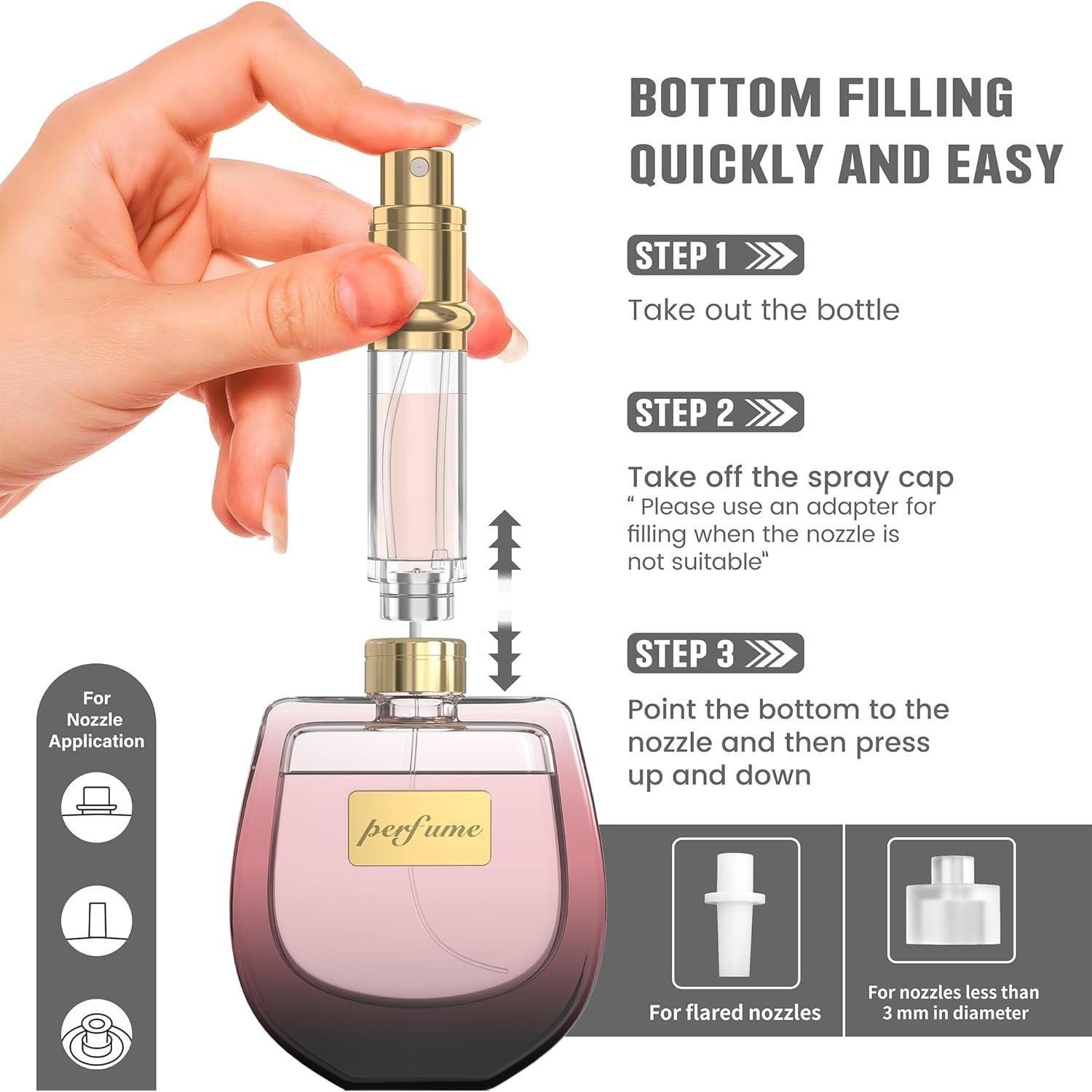 Botella de Perfume Recargable FENHON 5ml Rosa Portátil