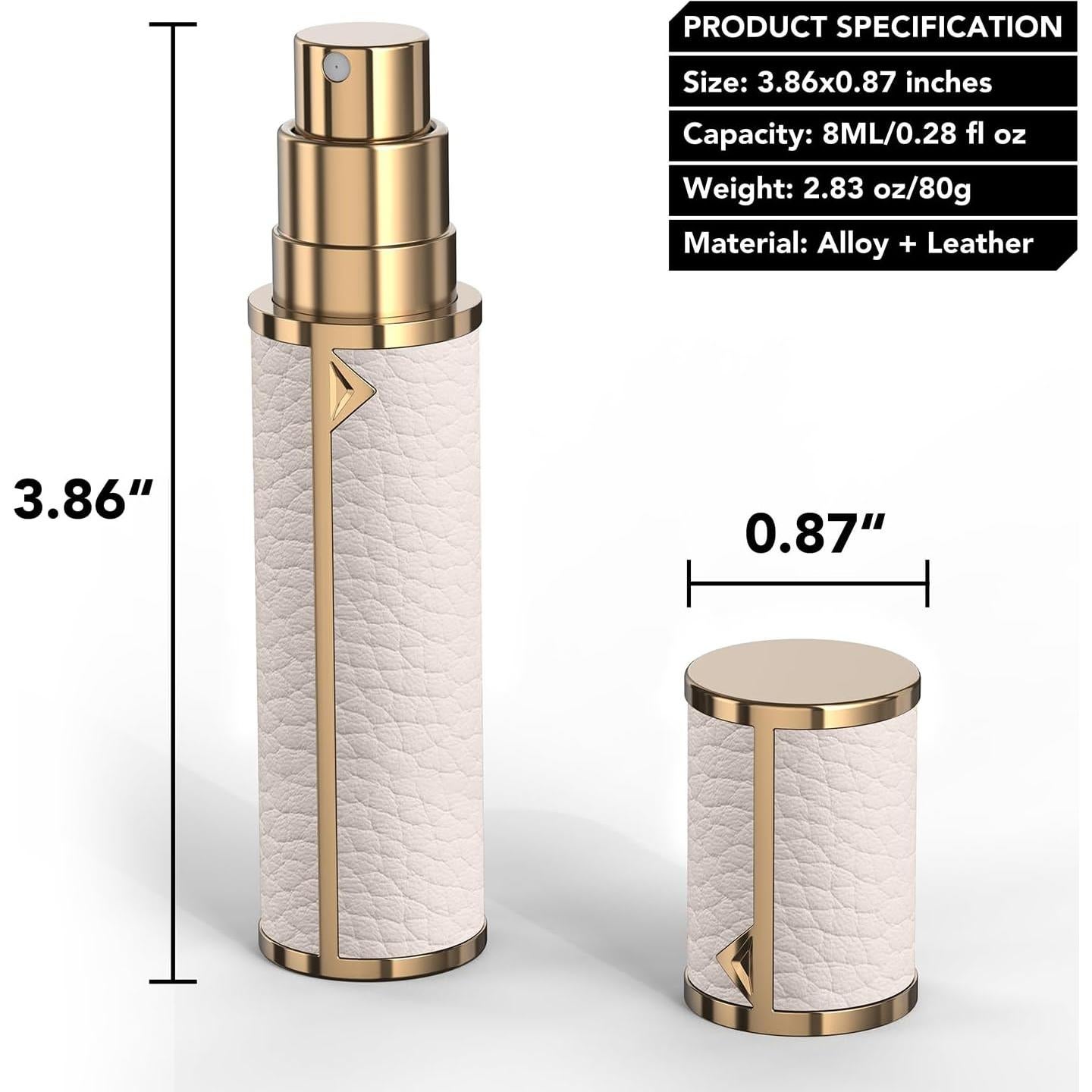 Atomizador de Perfume Rellenable 3zorqinron 8ml Cuero Blanco