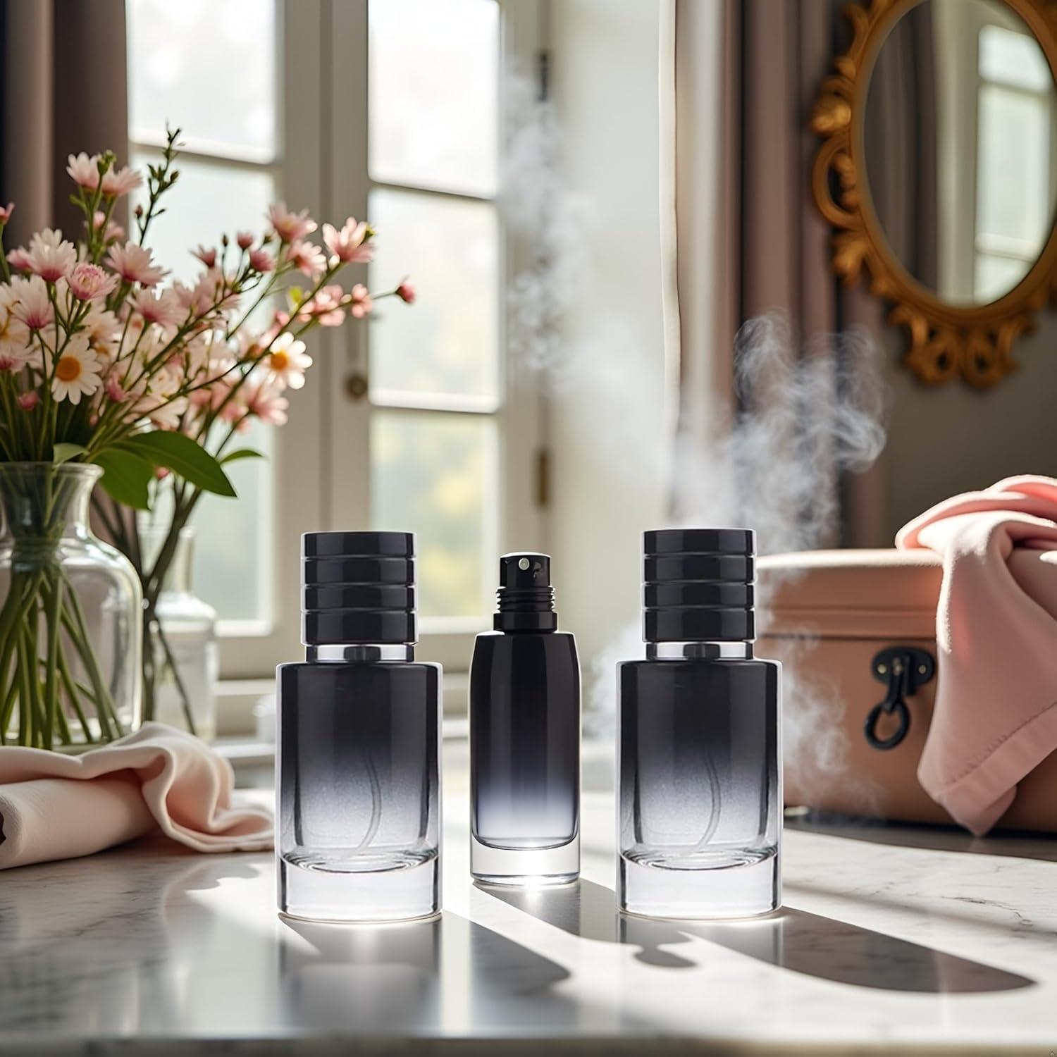 Set de 2 Botellas de Spray de Vidrio 30ml Jizlan Negro Portátil