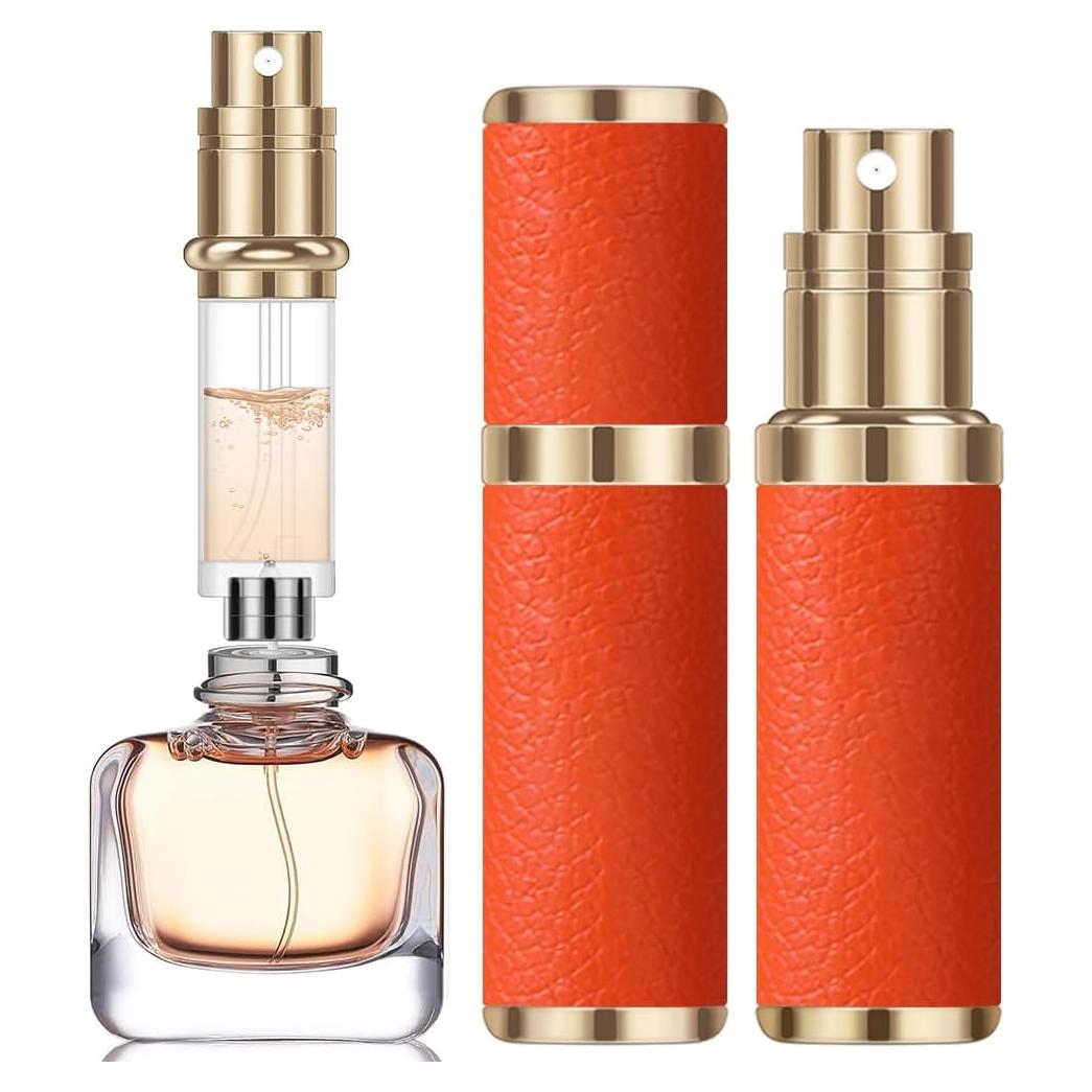 5ml Perfume Atomizer Travel Refillable,Mini Cologne Dispenser, Bottom-Filling Fragrances Perfumes Bottle,Portable Sprayer Pocket Size for Women Men Cruise Car Trip Gift(Orange)