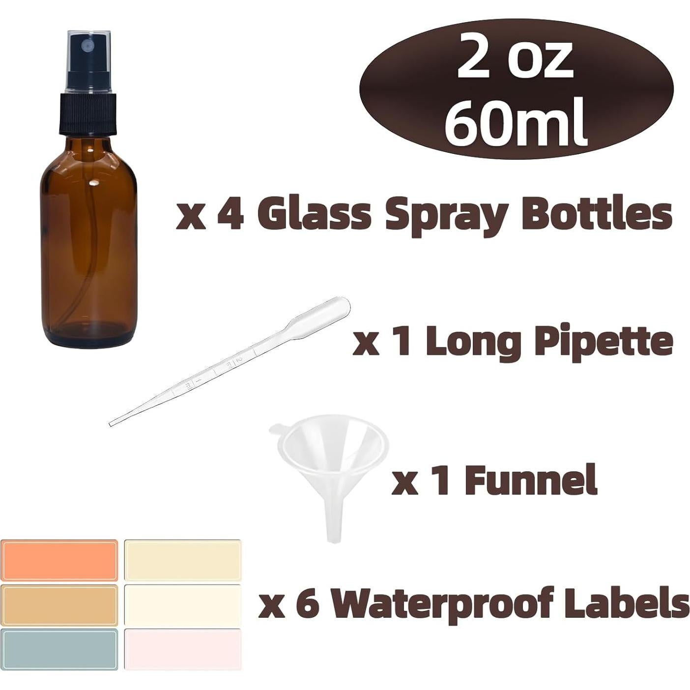 Pack de 4 Botellas de Spray de Vidrio Ámbar 2 oz Zkupanx
