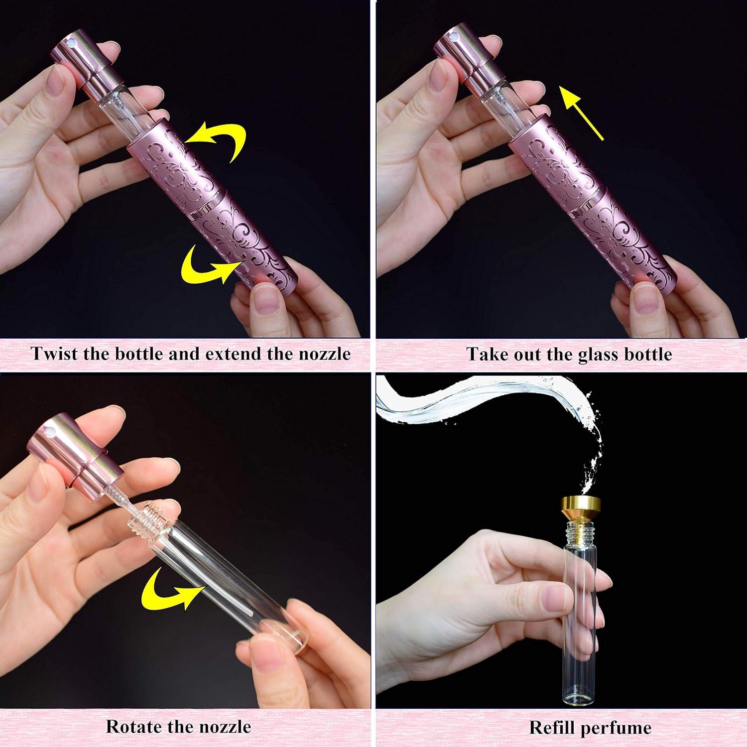 Atomizador de Perfume Recargable ZKSM 10ml Rosa con Embudo