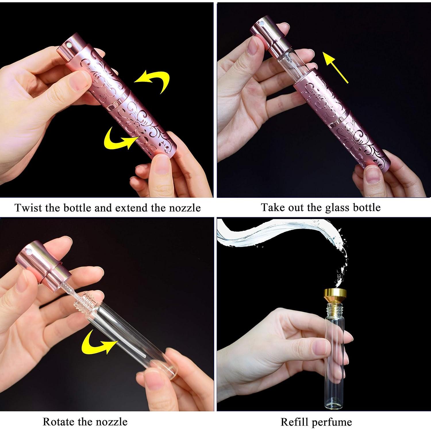 Atomizador de Perfume Recargable ZKSM 10ml Rosa con Embudo