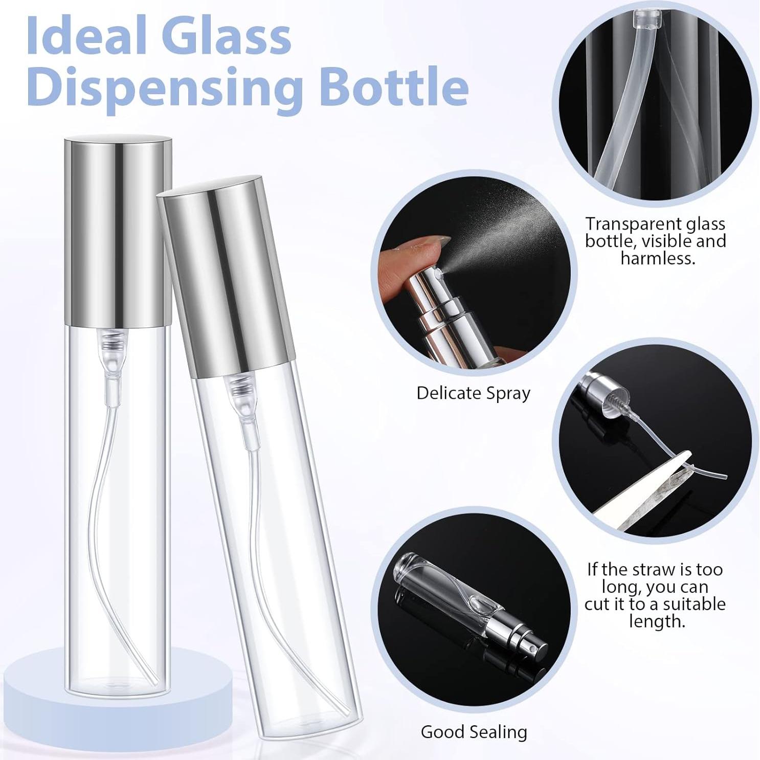 25 Botellas de Spray de Viaje Yinder 10ml Vidrio Plata