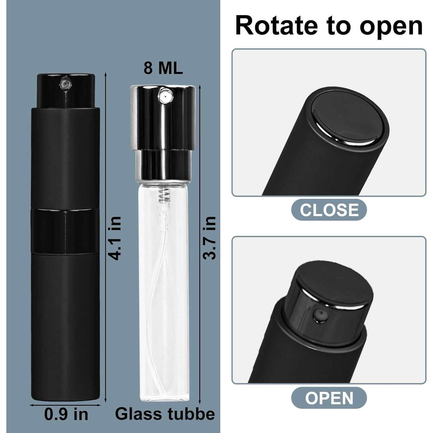 10 Botellas Rellenables de Atomizador de Perfume 8ml HDFCLUP Negro