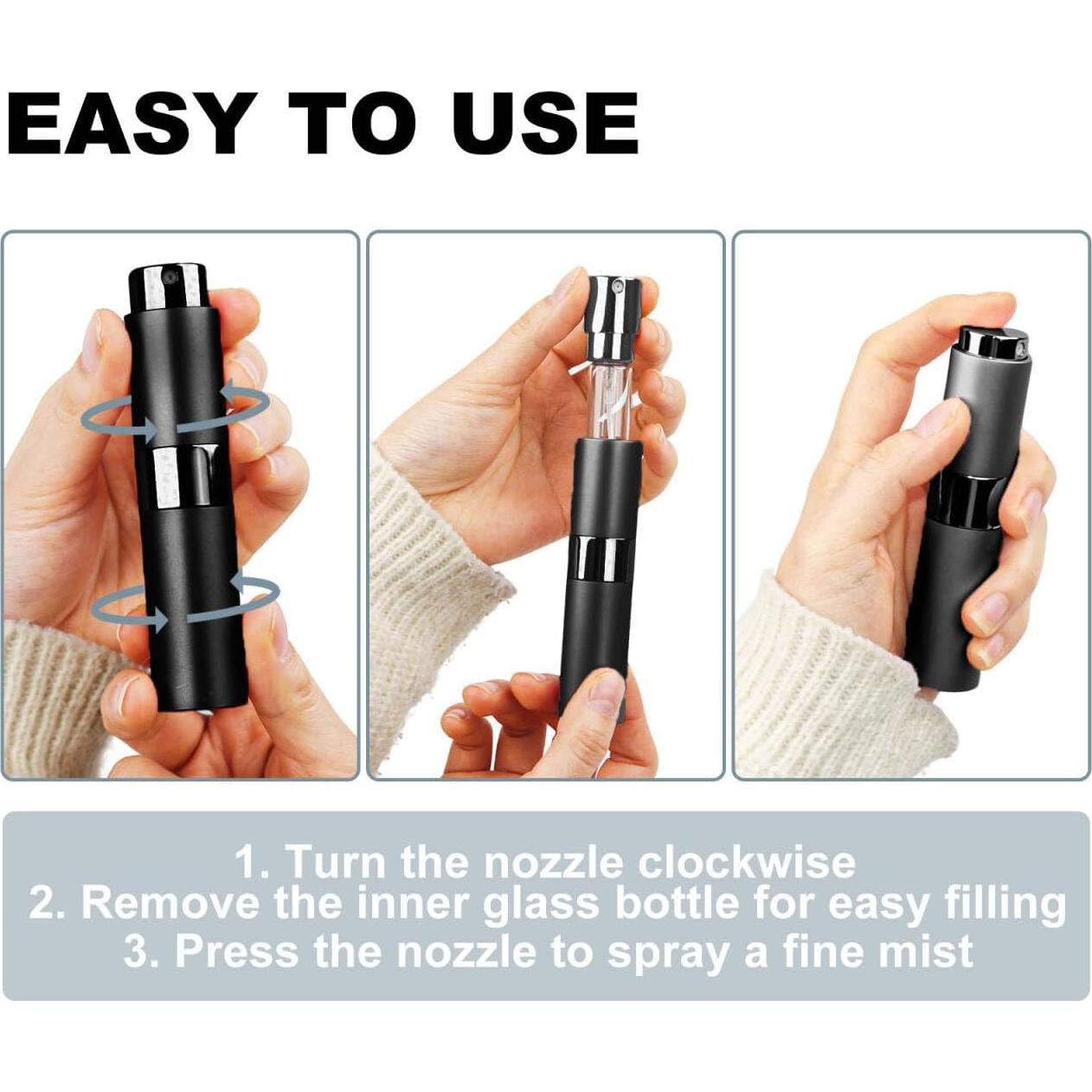 10 Botellas Rellenables de Atomizador de Perfume 8ml HDFCLUP Negro