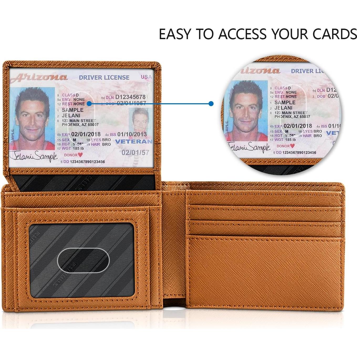 Cartera RUNBOX de cuero RFID para hombres con 2 ventanas ID