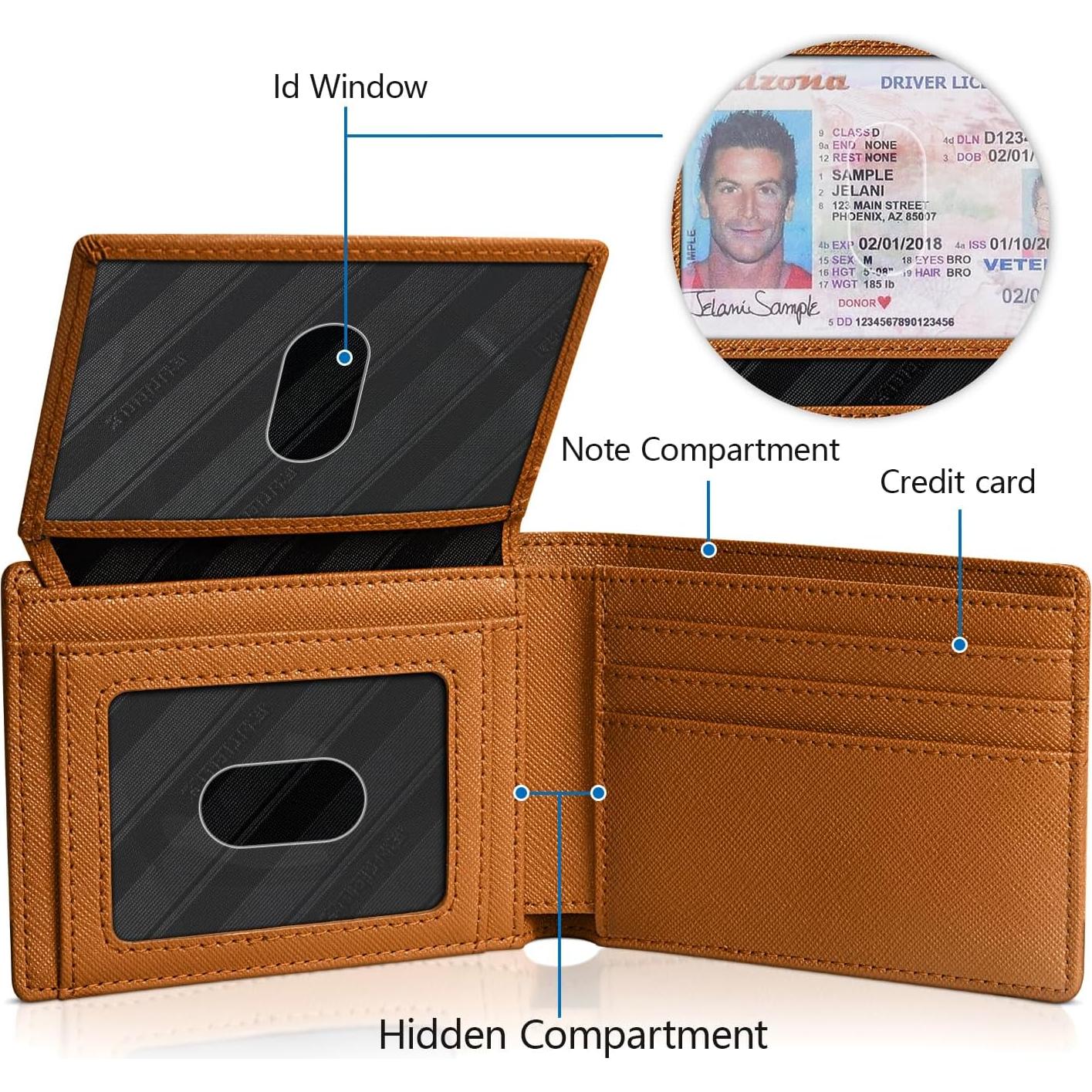 Cartera RUNBOX de cuero RFID para hombres con 2 ventanas ID