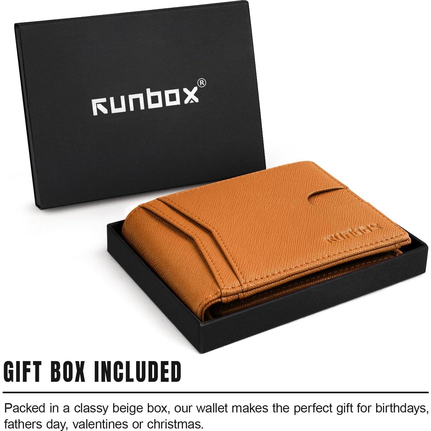 Cartera RUNBOX de cuero RFID para hombres con 2 ventanas ID
