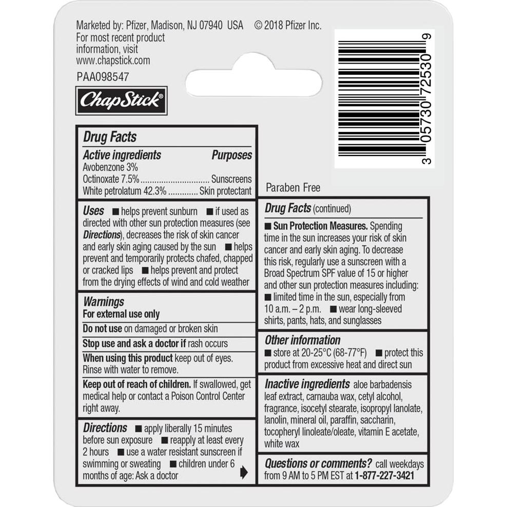 Bálsamo Labial ChapStick Hidratante Original SPF 15 - 3 Tubos de 4.25 g