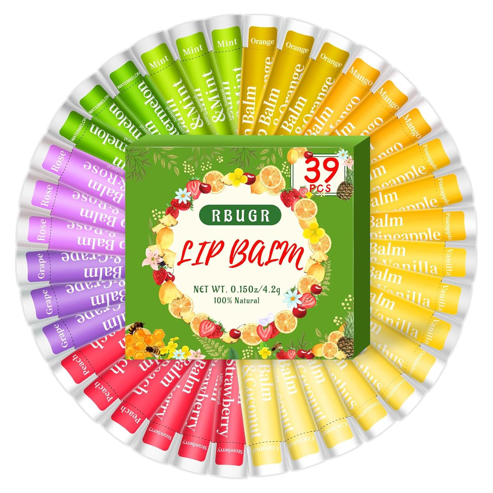 Paquete de 39 bálsamos labiales RBUGR, 12 sabores naturales