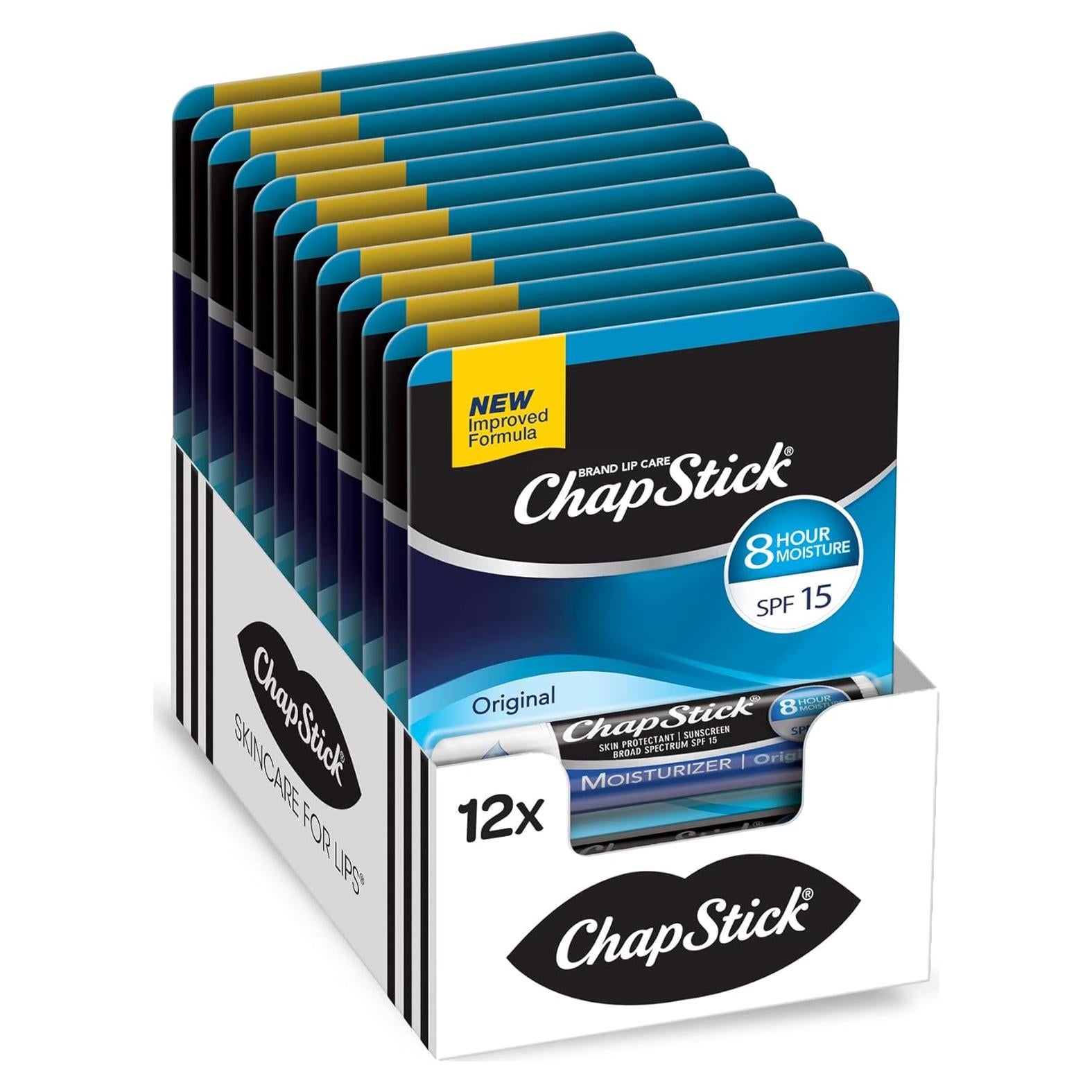 Bálsamo Labial Hidratante ChapStick Original SPF 15 - 12 Unidades