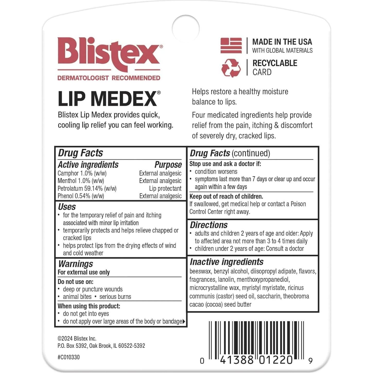Bálsamo Labial Medicado Blistex Lip Medex 3 Unidades 59g