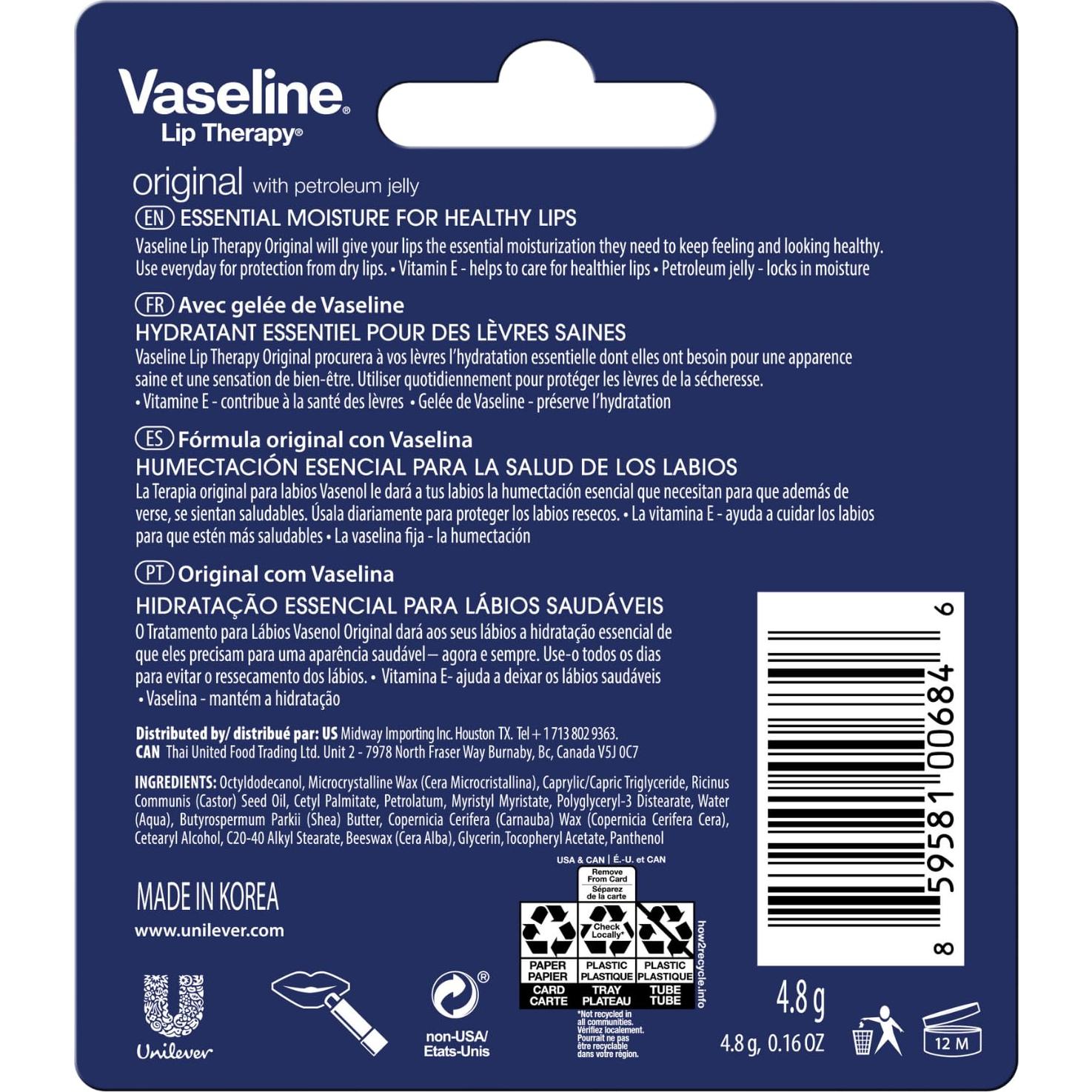 Bálsamo Labial Hidratante Vaseline Lip Therapy 8-Pack 4.5g