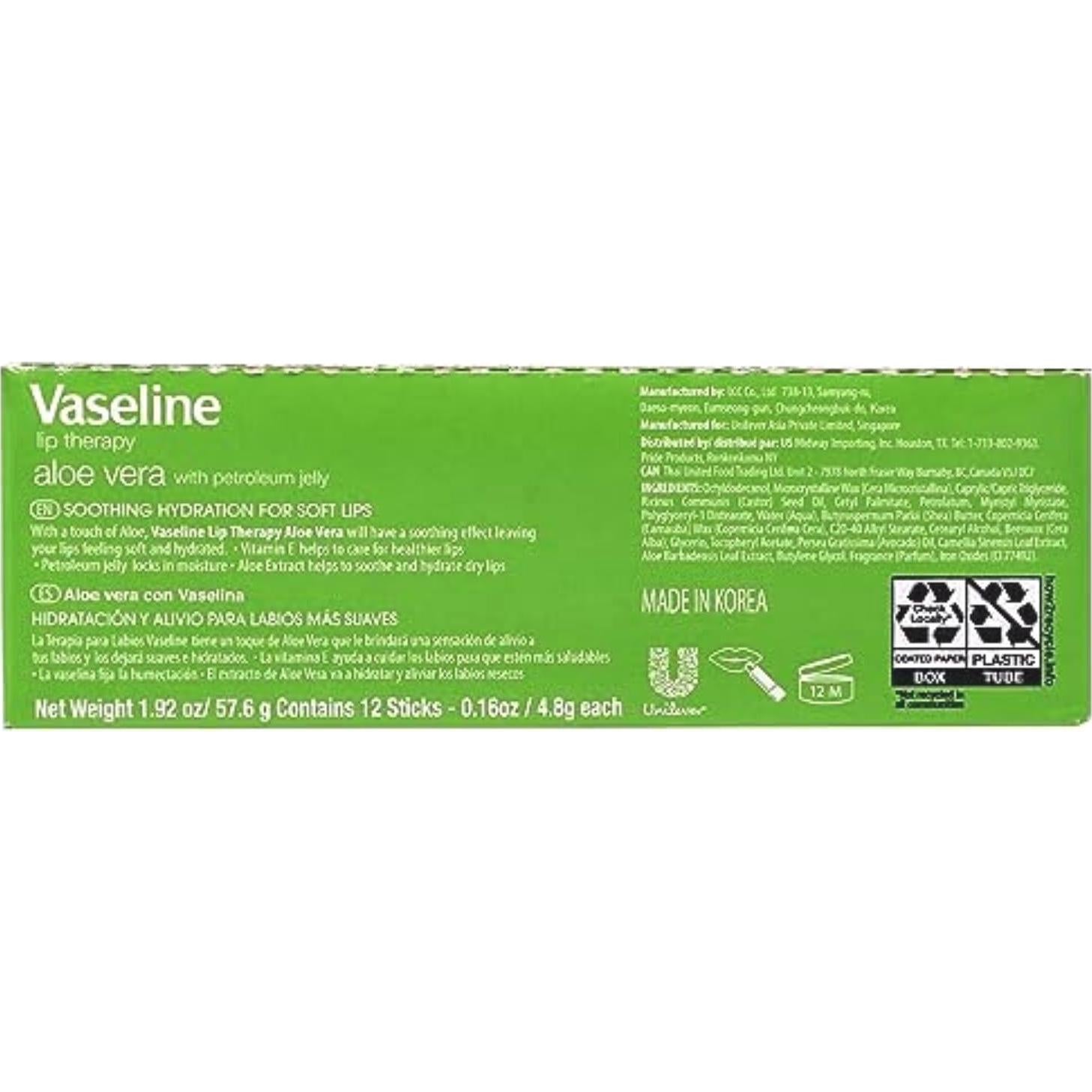 Bálsamo Labial Vaseline Aloe Vera - Caja 12 Unidades