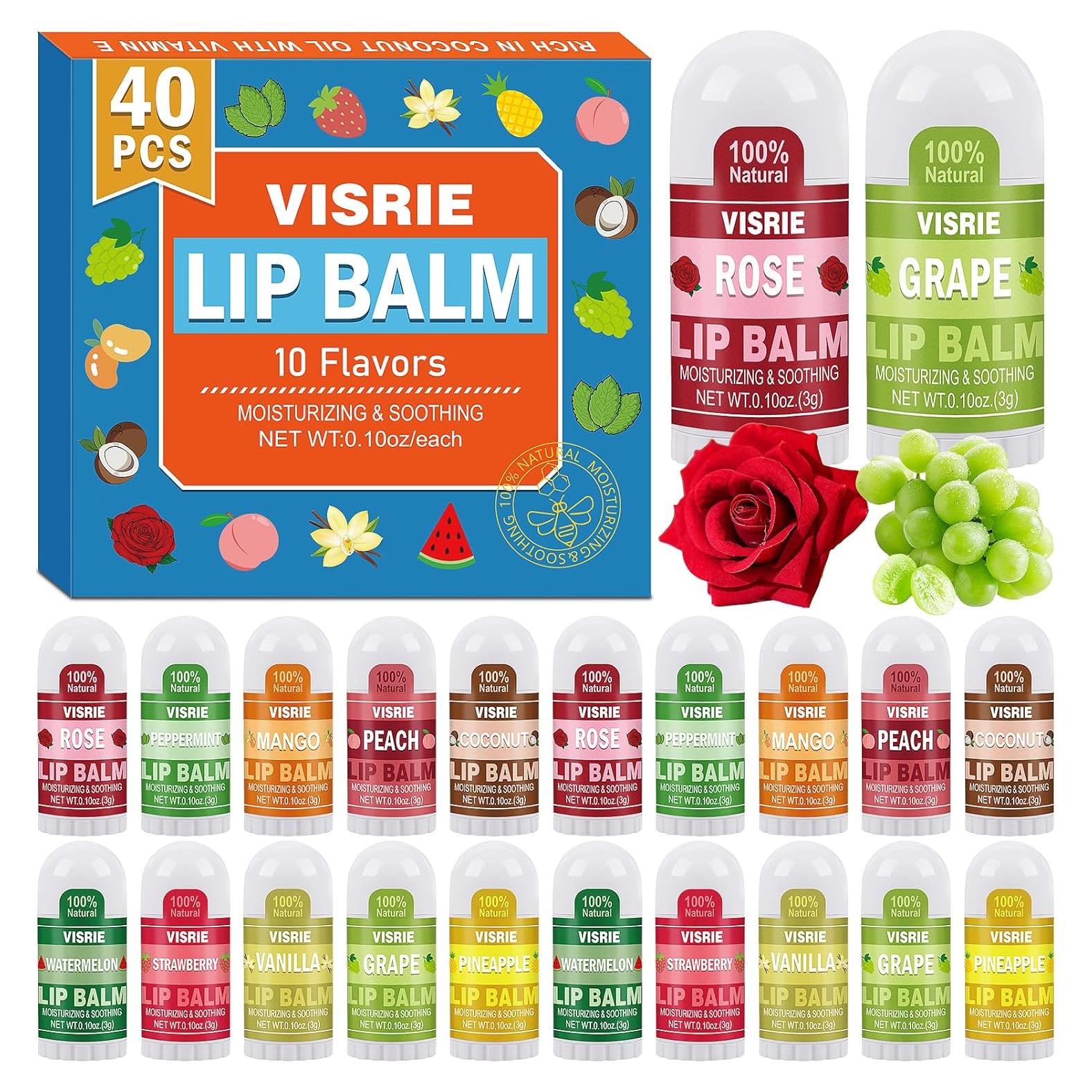 Bálsamo Labial Mini VISRIE 40 Piezas Hidratante 10 Sabores