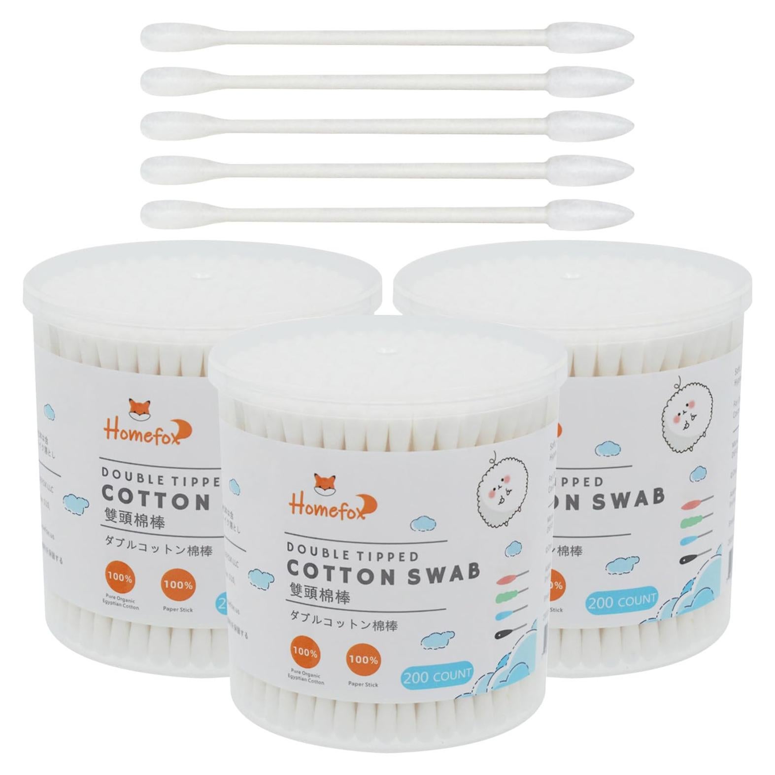 Hisopos de Algodón Orgánico HOMEFOX - 600 Unidades Blancos