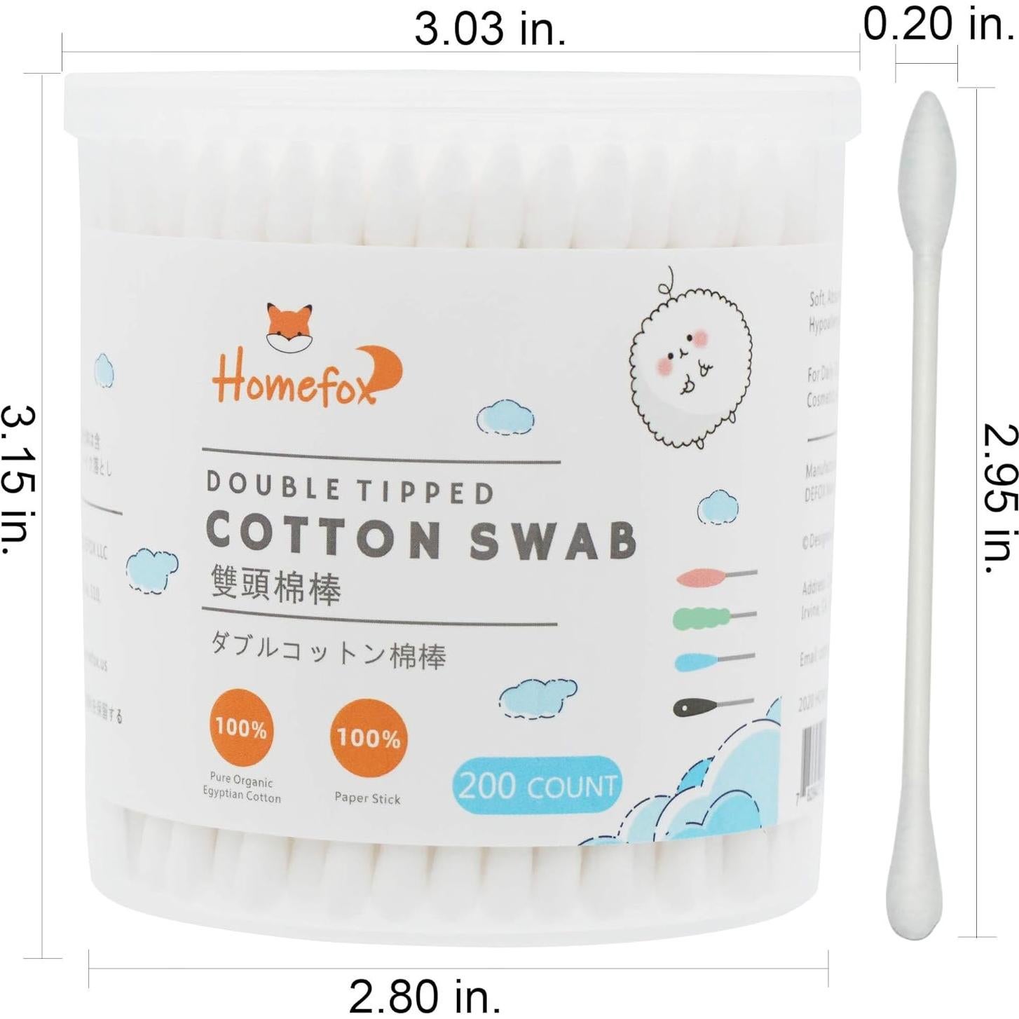 Hisopos de Algodón Orgánico HOMEFOX - 600 Unidades Blancos