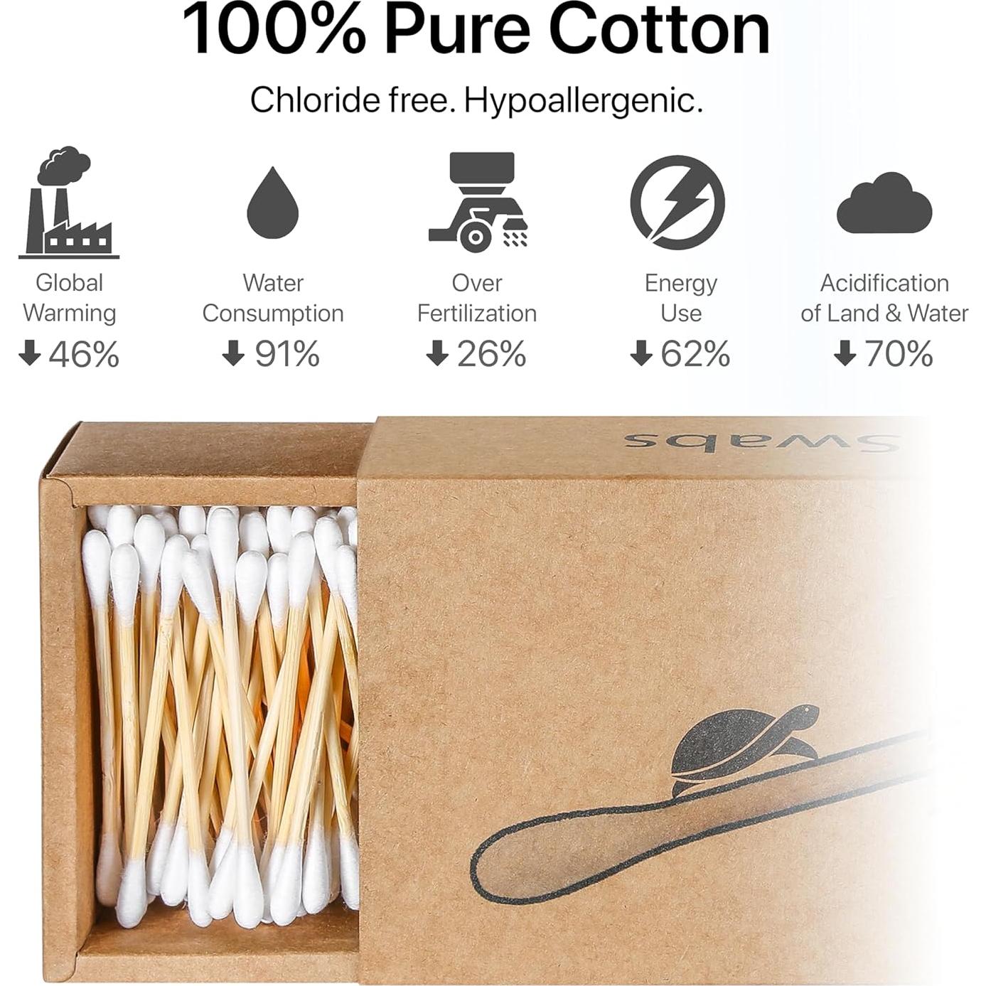 Hisopos de Algodón de Bambú Sea Turtle - 200 Unidades Ecológicos