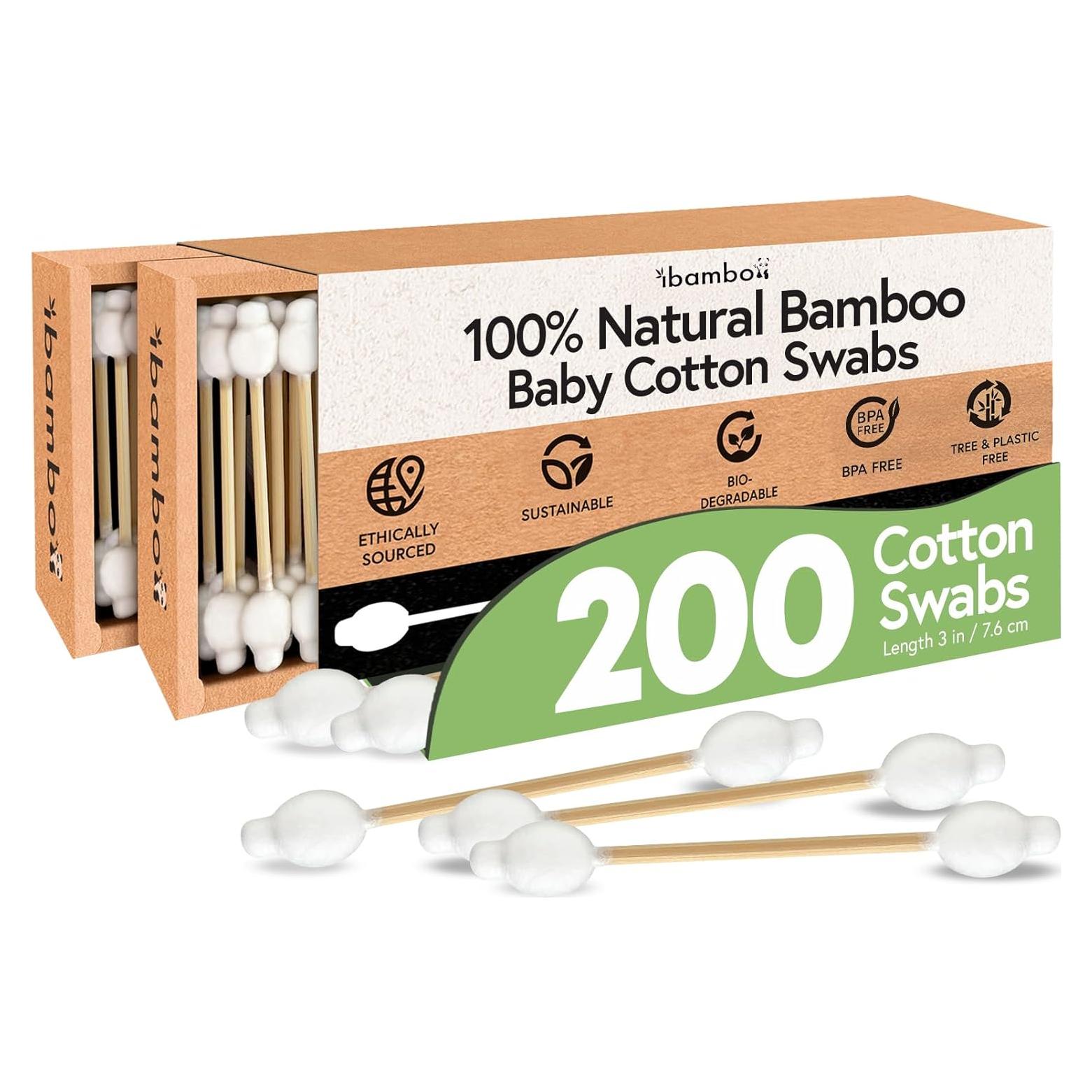 Bastones de Algodón de Bambú 200 Unidades Hipoalergénicos