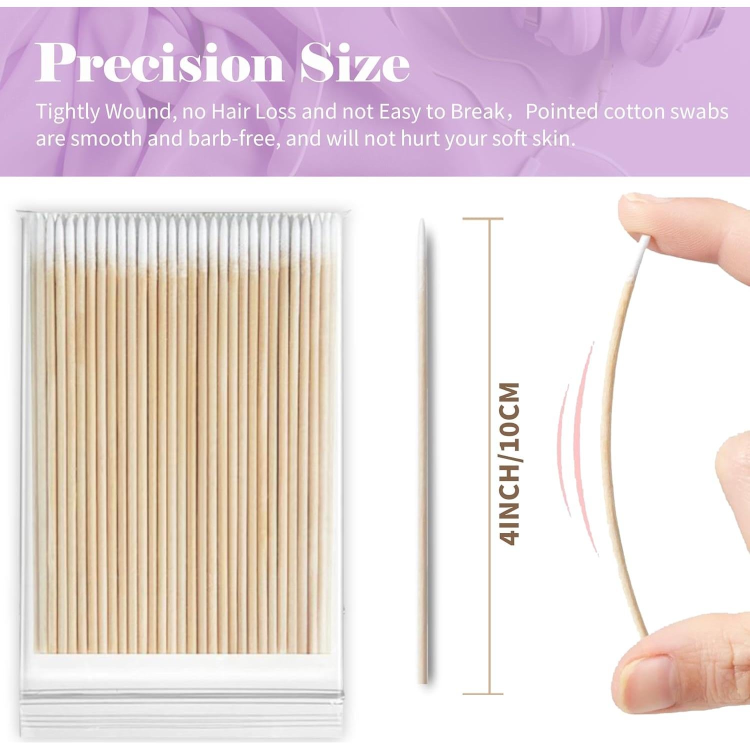 1000 Hisopos de Algodón Punta Fina MUZIYU 10.16 cm Microblading