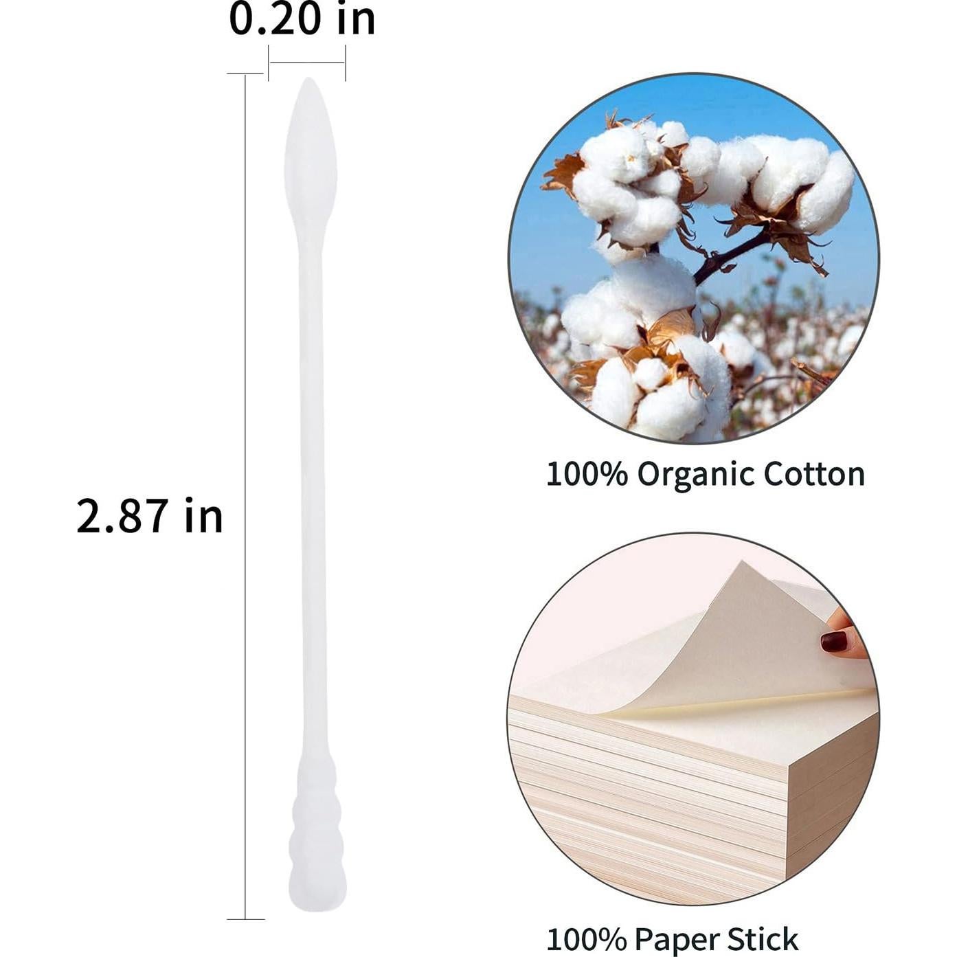 Hisopos de Algodón Orgánico HOMEFOX - 400 Unidades Punta Espiral