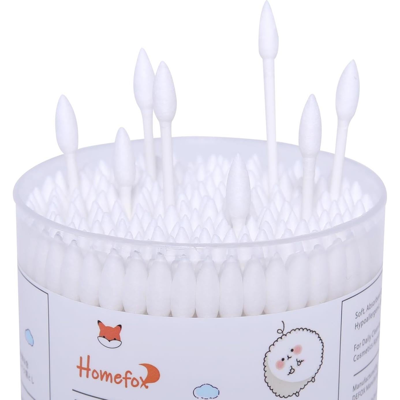 Hisopos de Algodón Orgánico HOMEFOX - 400 Unidades Punta Espiral