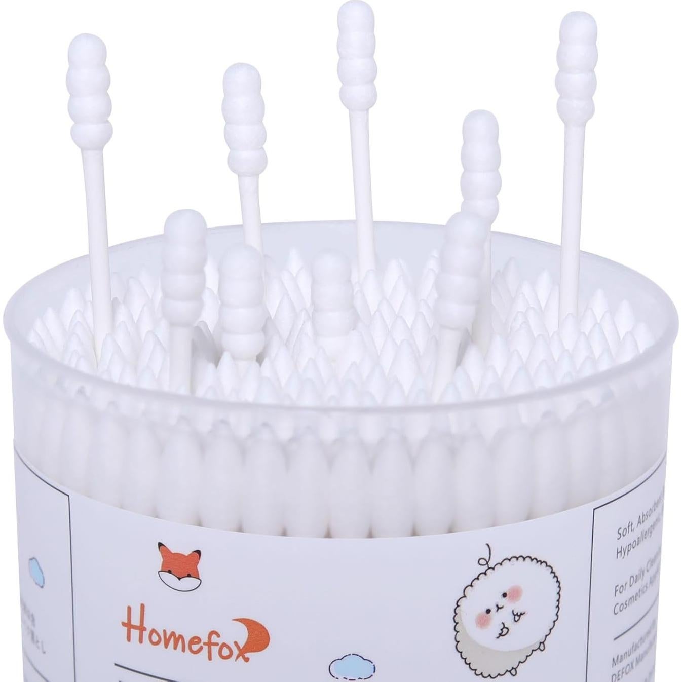 Hisopos de Algodón Orgánico HOMEFOX - 400 Unidades Punta Espiral