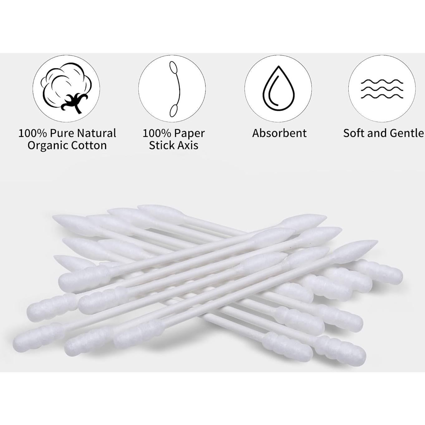 Hisopos de Algodón Orgánico HOMEFOX - 400 Unidades Punta Espiral
