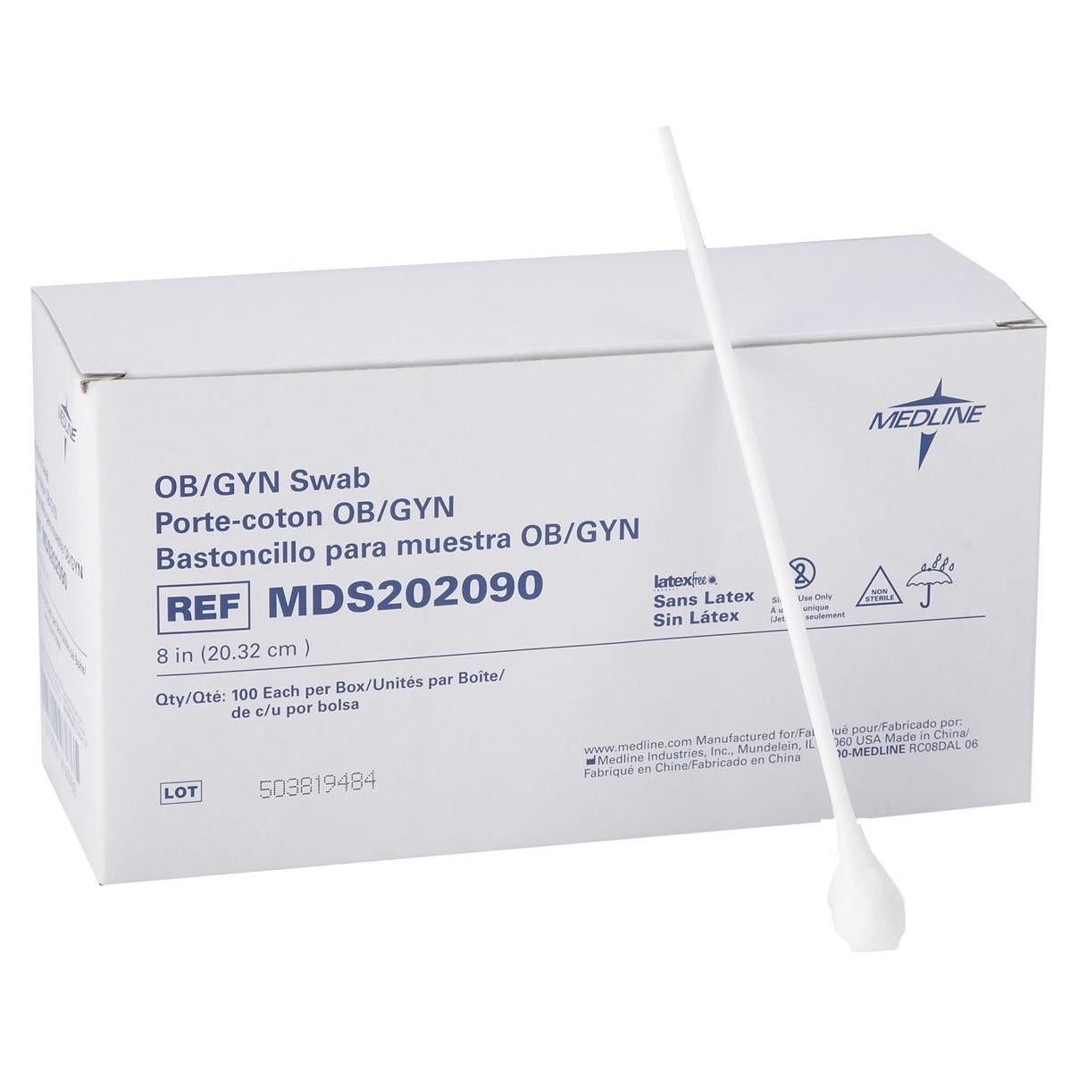 Hisopos No Estériles Medline OB/GYN 20.32 cm, Caja de 100