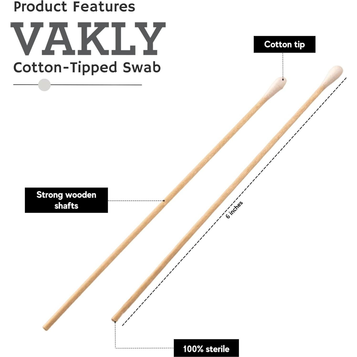 Aplicadores de Algodón Estériles Vakly 15.24 cm - 200 Unidades