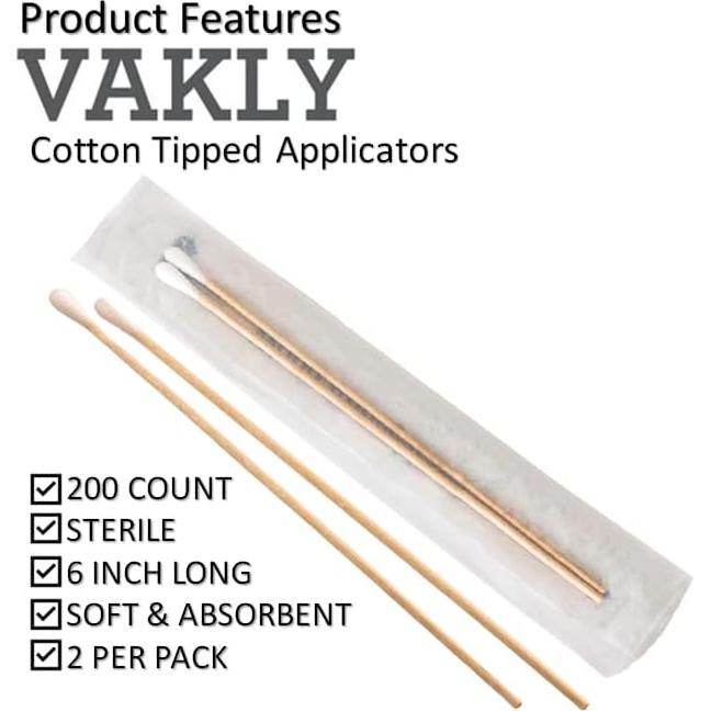 Aplicadores de Algodón Estériles Vakly 15.24 cm - 200 Unidades