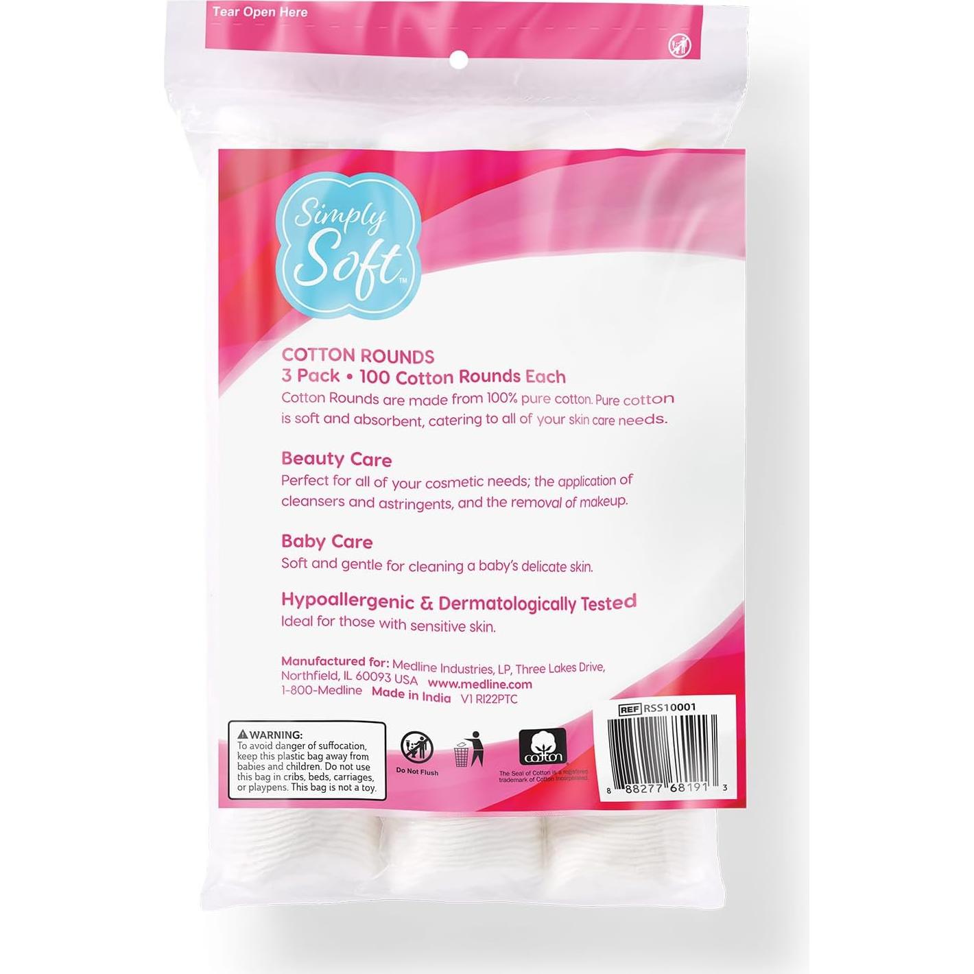 Rondas de Algodón Medline Simply Soft 300 Unidades 100% Puro