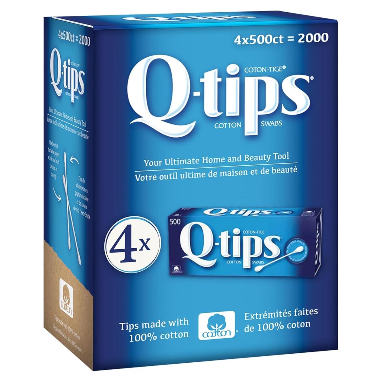 Hisopos de Algodón Q-tips, Paquete de 4 x 500 Unidades